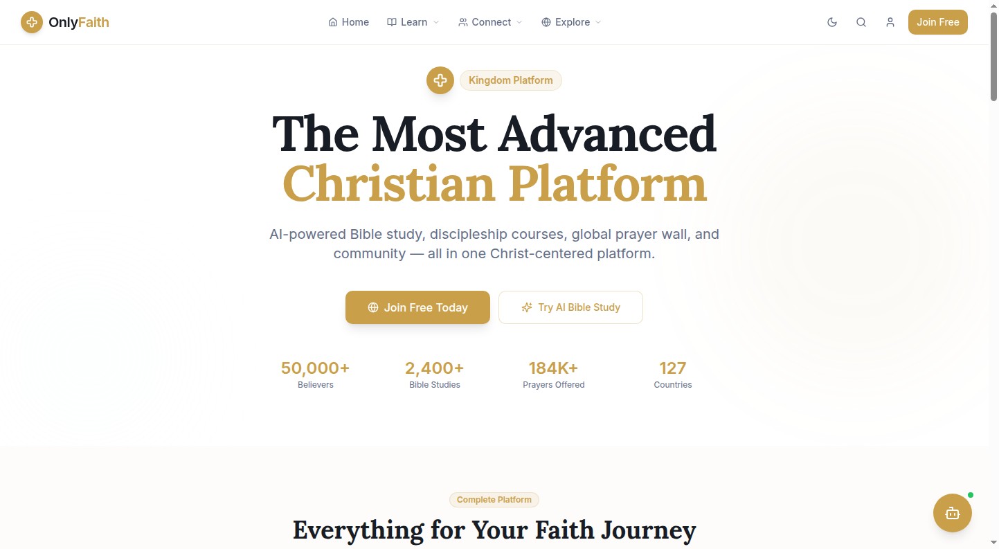 OnlyFaith homepage screenshot