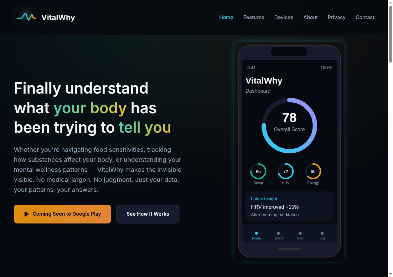 VitalWhy homepage screenshot